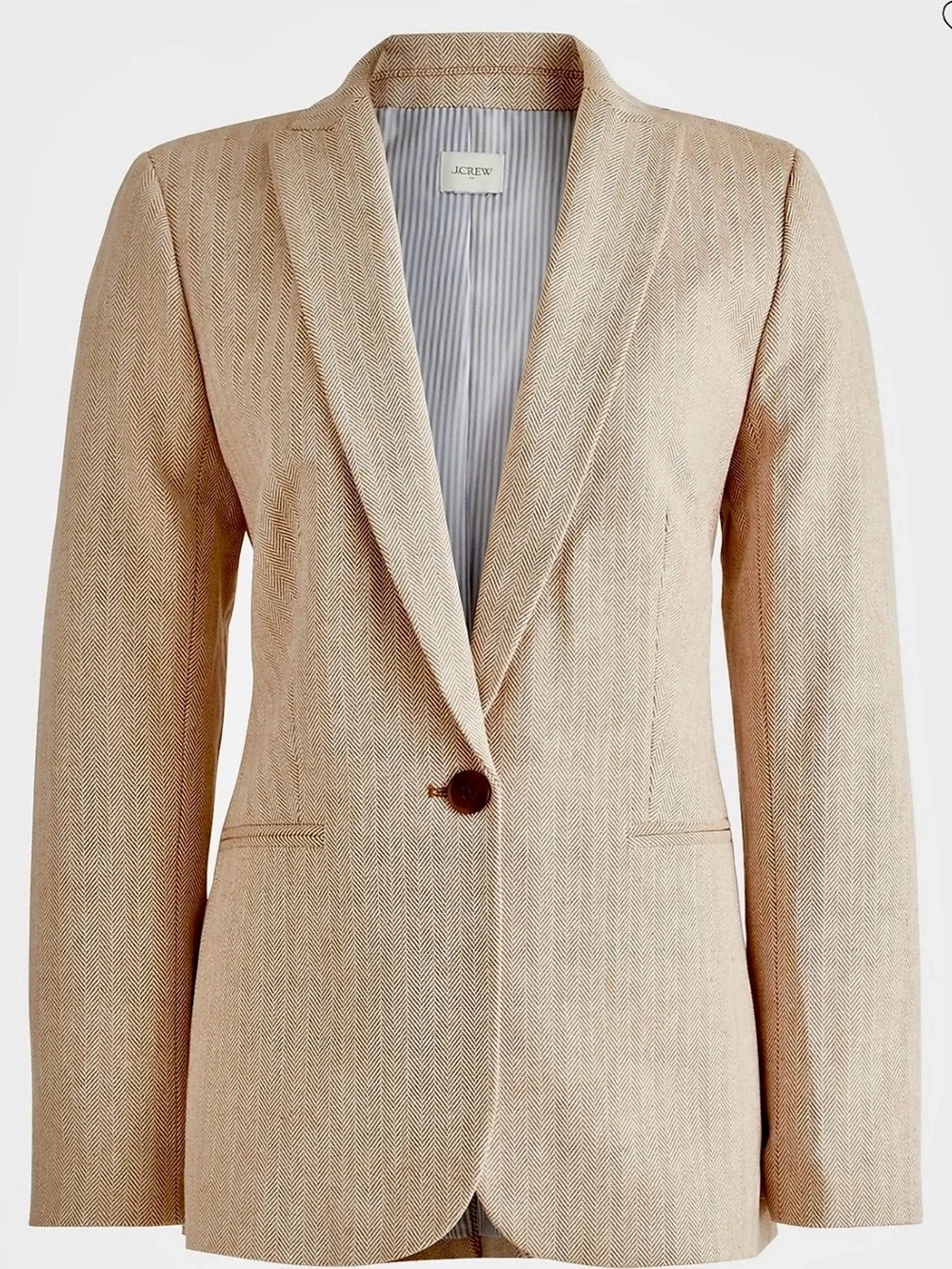NWT J. Crew Women's Tan Herringbone Single-Button Blazer